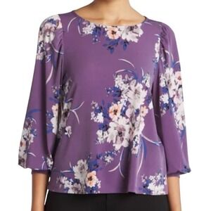 Beacon Faine Long Sleeve Knit Top in Purple Floral, Size M​​​​​